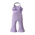 thumbnail image 2 of Infant Baby Girl Clothes Solid Jumpsuit Sleeveless Ruffle Halter Bodysuit Bell-Bottoms Pants Outfits Set Purple 3-6 Months, 2 of 6