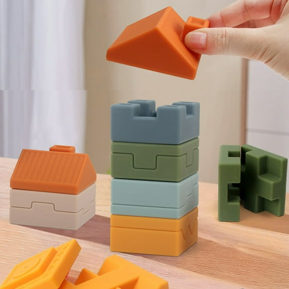 ABPWLY Casse-Tête Empilable d'Animaux à Blocs Souples Éducation Précoce Soulagement Musique Maison Construction Enfants Développement Sensoriel Forme de Maison 1 Pce 8.5 Po