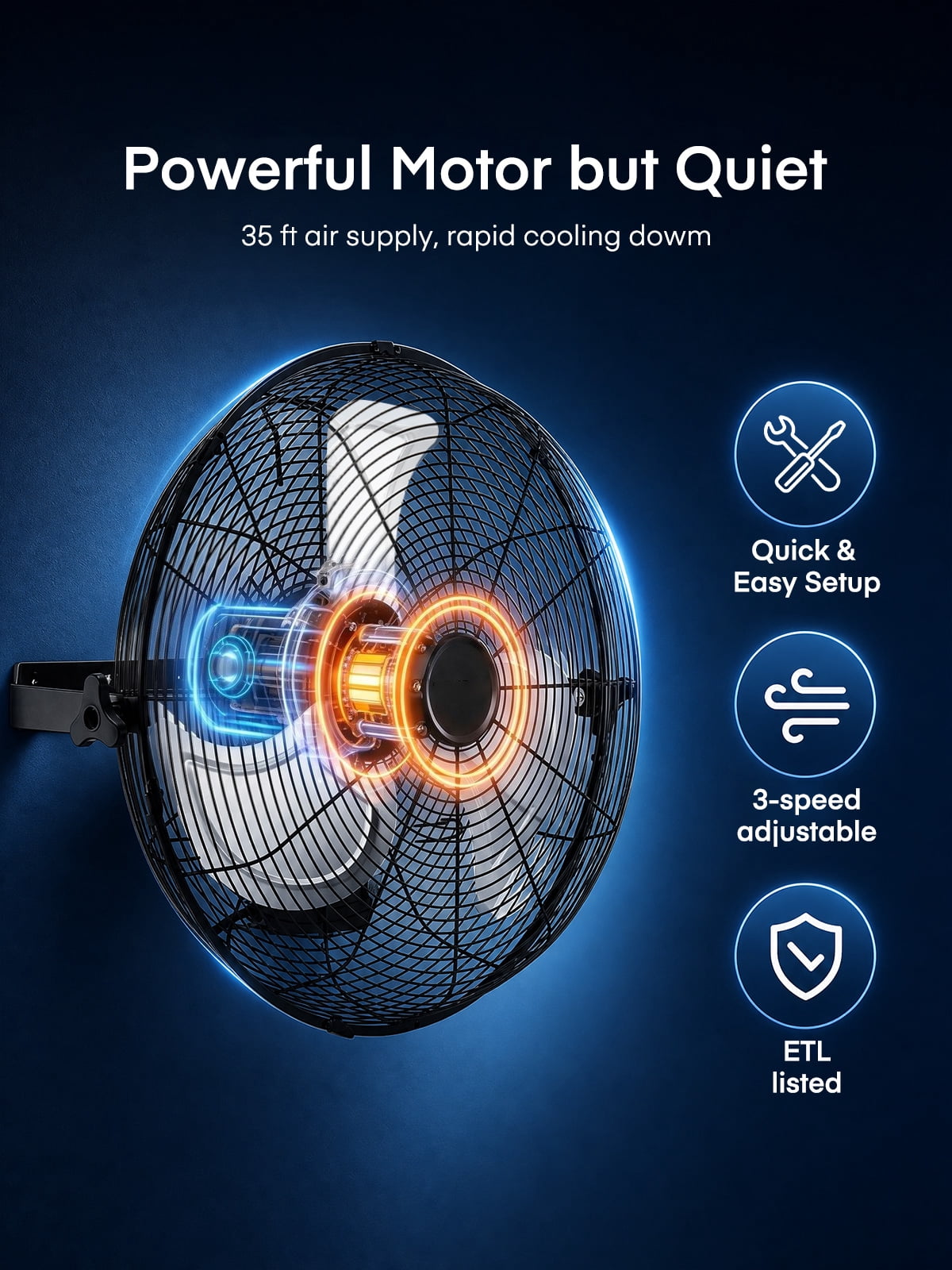 20 Inch Wall Mount Fan, 3-Speed, 360° Tilting Head, Maximum Airflow 4700 CFM, Suitable for Industrial, Commercial, and Residential Use, Black, FOHERE