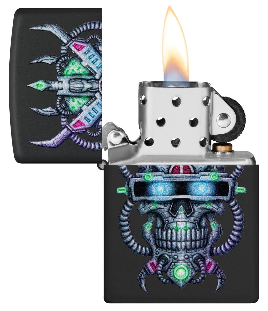 Zippo Cyber Skull Design Black Matte Pocket Lighter