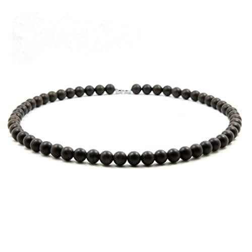 Natural Bian stone Bead Necklace Black Beads Round for Men Women 20inch