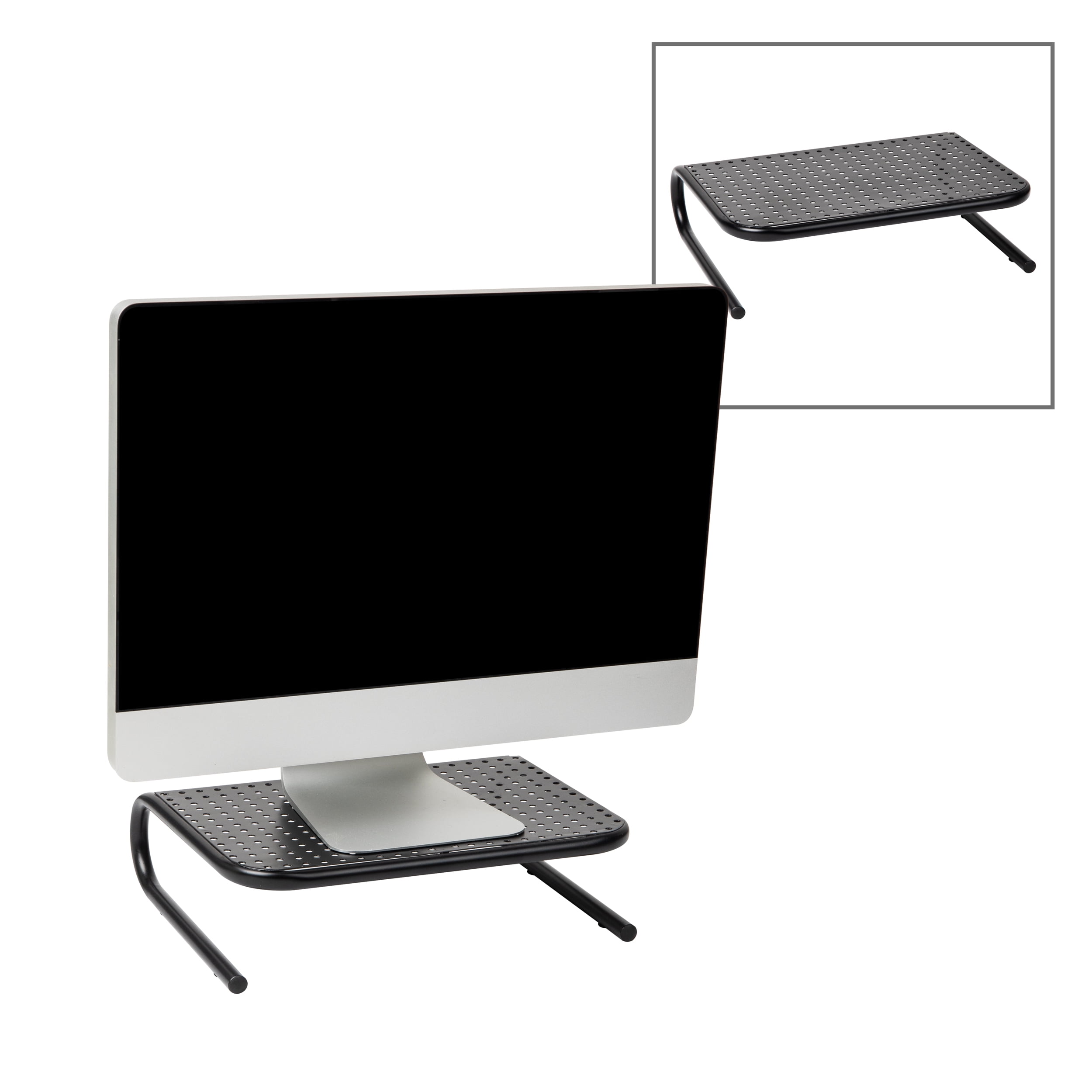 Mind Reader Monitor Stand, Ventilated Laptop Riser, Desktop Organizer, Metal, 14.5"L x 11.25"W x 4.25"H, Set of 2, Black