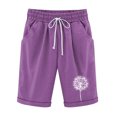 thumbnail image 2 of Mid Length Athletic Shorts for Women Lightweight High Split for Gym Workout with Liner Quick Dry Vmvidoty Women's Elastic Waist Blowball Printing Drawstring Shorts Purple L, 2 of 4