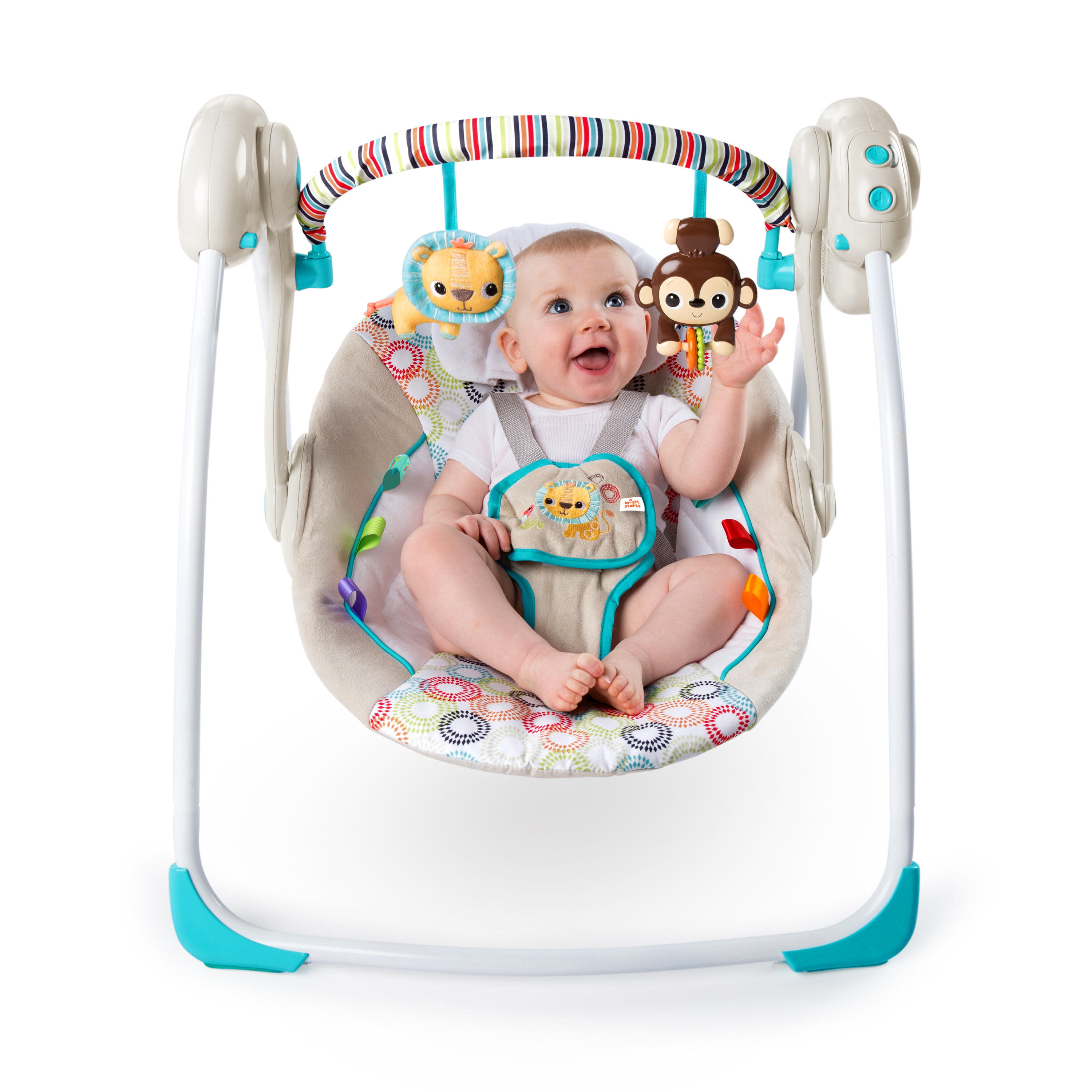  Bright Starts Portable Automatic 6-Speed Baby Swing with  Adaptable Speed, Taggies, Music, Removable-Toy-Bar, 0-9 Months 6-20 lbs  (Whimsical Wild) : Baby