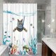 thumbnail image 4 of Ensemble De Rideaux De Douche Chat Drôle Bleu Sarcelle Mer Océan Rideaux De Douche En Tissu Imperméable Avec Animal Pieuvre Étoile De Mer Tortue Ancre Poisson Nautique (Bleu, 72'' × 72''), 4 of 5