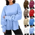 thumbnail image 2 of ZQGJB Oversized Baggy Sweatshirts for Women Loose Fit Casual Thumbhole Long Sleeve Crewneck Hoodies Shirts 2025 Fall Side Slit Pullover Top Teen Y2k Outfits Coffee#01 S, 2 of 8