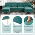 thumbnail image 6 of EUROCO 110" L-Shape Convertible Sectional Sofa Couch, Velvet Fabric Sofa with Movable Ottoman for Living Room, Apartment, Office, Green, 6 of 8