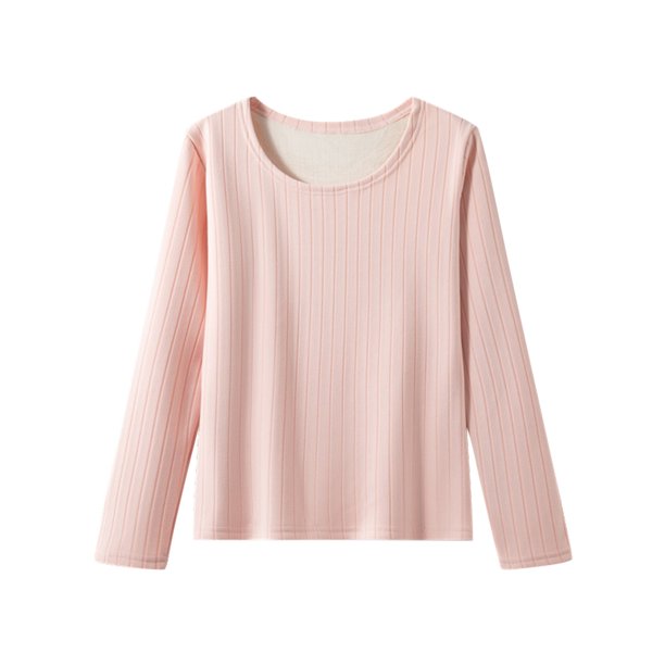 Ropa interior térmica para mujer, color sólido, cuello redondo, terciopelo grueso, manga larga, ajustada, ropa interior cálida, pijama de poliéster para mujer