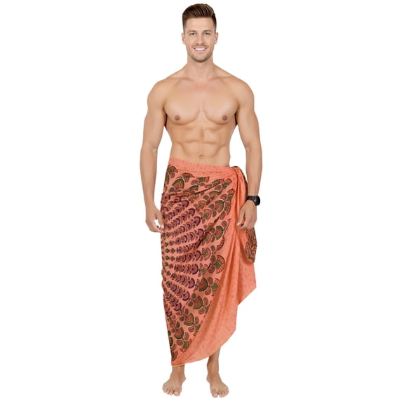 HAPPY BAY Men's Standard Casual Sarong Long Pareo Beach Wrap One Size Red-M402 Summer Vacation Party