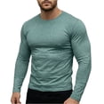 thumbnail image 2 of Domuza Mens Crewneck Shirt Long Sleeve Anti-Wrinkle Casual Muscle T Shirts Workout Slim Fitted Green L, 2 of 7