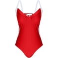 thumbnail image 5 of Women Slimming Tummy Control One Piece Swimsuits V Neck Crisscross Back Bathing Suit Red L, 5 of 7