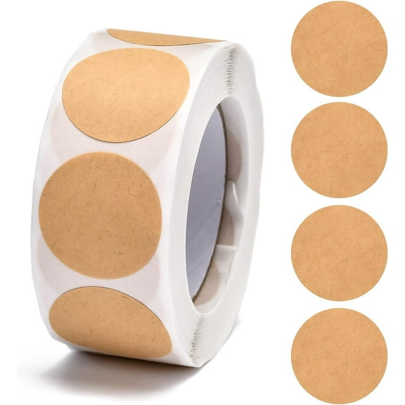 500PCS Kraft Circle Stickers Dot Stickers25mm Round Blank Garage Sale Price Stickers Kraft Coding Tag Labels Brown Natural Envelope Seals for Home Classroom Jam Canning Jar Labels Colorful