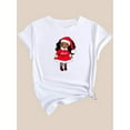 thumbnail image 3 of Camisetas para mujer, de verano, casual, manga corta, cuello redondo, con estampado, color blanco negro, blusaWomen'S Christmas Long Hair Cute Santa Girl Print T-Shirt, Casual Fashion Round Neck Sho, 3 of 7