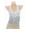 thumbnail image 5 of Haitryli Women's  Sequin Tassel Crop Tops Belly Dance Bra Top Halter Backless Party Dance Vest Silver One Size, 5 of 7