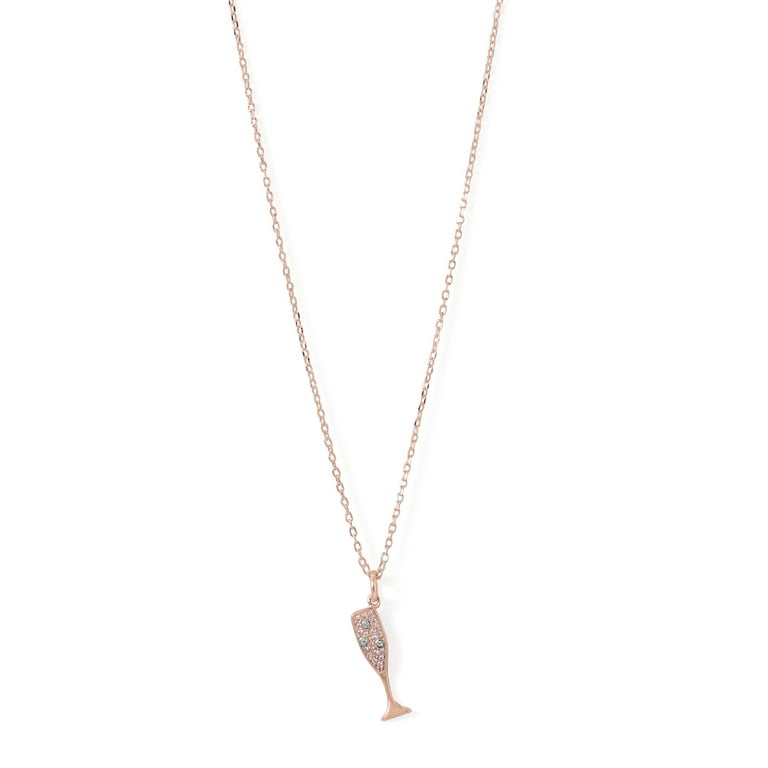 14 Karat Rose Gold Plated Sterling Silver CZ Champagne Glass Necklace 14 Karat Rose Gold Plated Sterling Silver CZ Champagne Glass Necklace