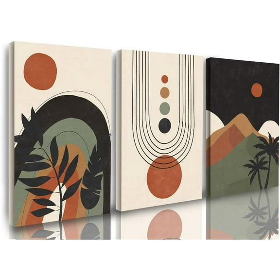 Framed Boho Bathroom Wall Art Set of 3, Mid Century Modern Decor, Minimalist Black Beige Botanical Boho Bathroom Decor Wall Art 12" x 16" Canvas Prints Ready To Hang for Bedroom Living Room