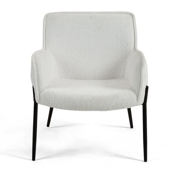 Glamour Home Belvedere White Boucle Upholstered Fabric Accent Chair with Black Iron Legs