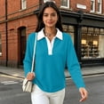 thumbnail image 5 of Vxararl Women's Golf Waffle Polos Shirts Color Block Lightweight Waffle Knit Fabric Long Sleeve Collared Work Golf Polo Shirt Business Casual, Loose Fit Tunic Tops Turquoise 3xL, 5 of 5