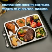 Aspire Divided Dinner Tray Stainless Steel, Snack Serving Plate with 6 Compartments-6 Sections