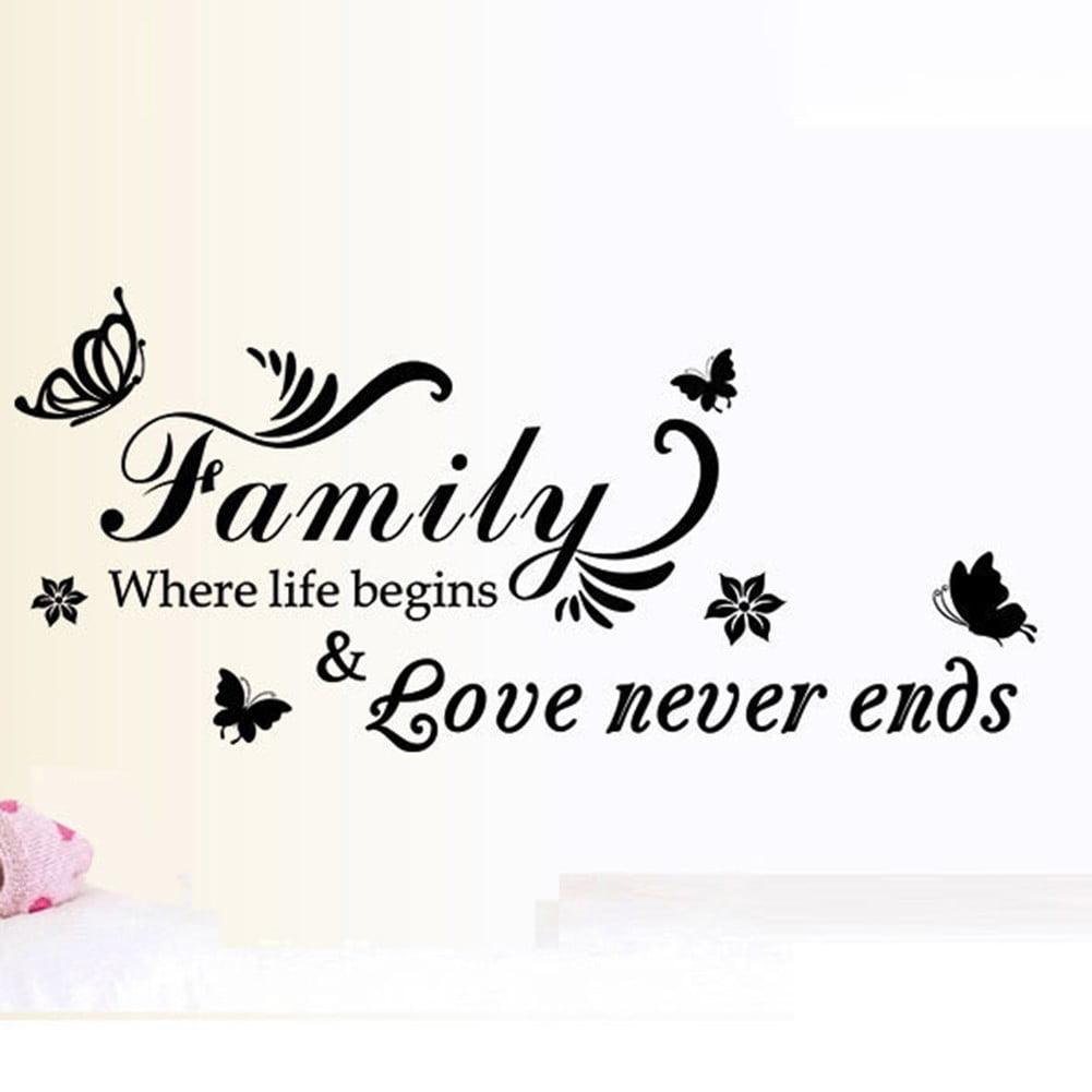 Family Wall Stickers Quote Art Decal Mural Paper Butterfly Vines Home Decoration