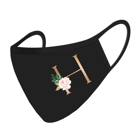 Koyal Wholesale Wedding Face Mask, Black Pink Floral Monogram H, 1 Replaceable PM 2.5 Protection Filter