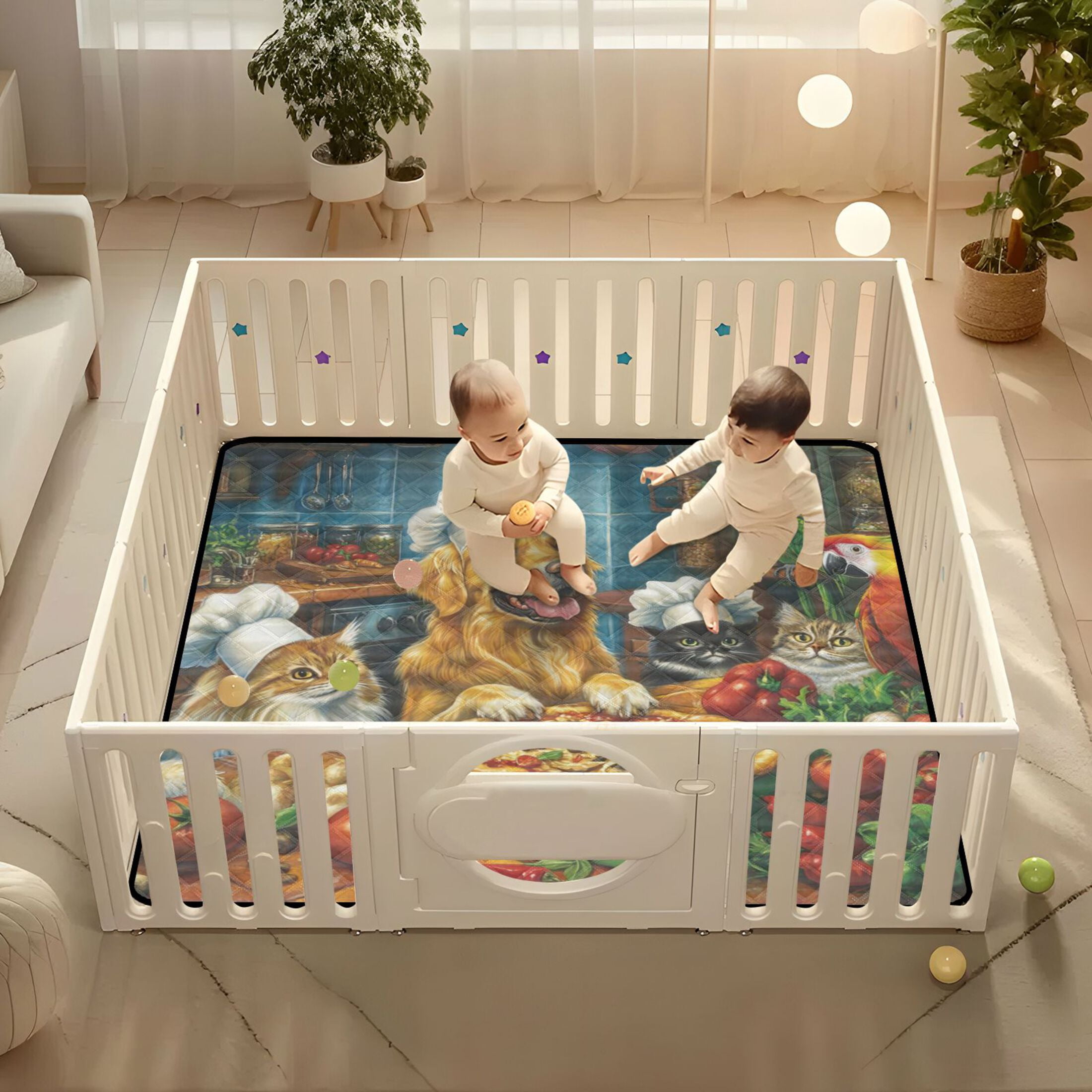 WOBOGO Animal Kitchen Baby Playmats Extra Large Waterproof Rollable Activity Pads for Toddlers 50×50inch