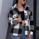 thumbnail image 5 of Otoño Invierno chaqueta de un solo pecho con cuello vuelto para mujer abrigo a cuadros de manga larga de lana borrosa prendas de vestir a cuadros blanco y negro XL, 5 of 7