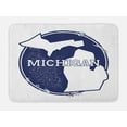 thumbnail image 1 of Michigan Bath Mat, Grunge Rubber Stamp with the Name and Map of Michigan Illustration USA Print, Plush Bathroom Decor Mat with Non Slip Backing, 29.5" X 17.5", Dark Blue White, by Ambesonne, 1 of 2