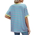 thumbnail image 6 of UVN Striped Tops for Women Summer Short Sleeve T Shirts Casual Crewneck Color Block Shirts, 6 of 10
