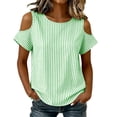 thumbnail image 5 of ClodeEU Women's Cold Shoulder Striped Blouse,Round Neck Short Sleeve T-Shirt for Summer Green,Women's Plus L, 5 of 8