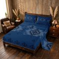 thumbnail image 2 of Manfei Boho Aztec Queen Sheets, Navy Blue Tribal Geometric Queen Sheet Sets, Navy Reversible 4pcs1 Flat Sheet + 1 Fitted Sheet + 2 Pillowcases, 2 of 6