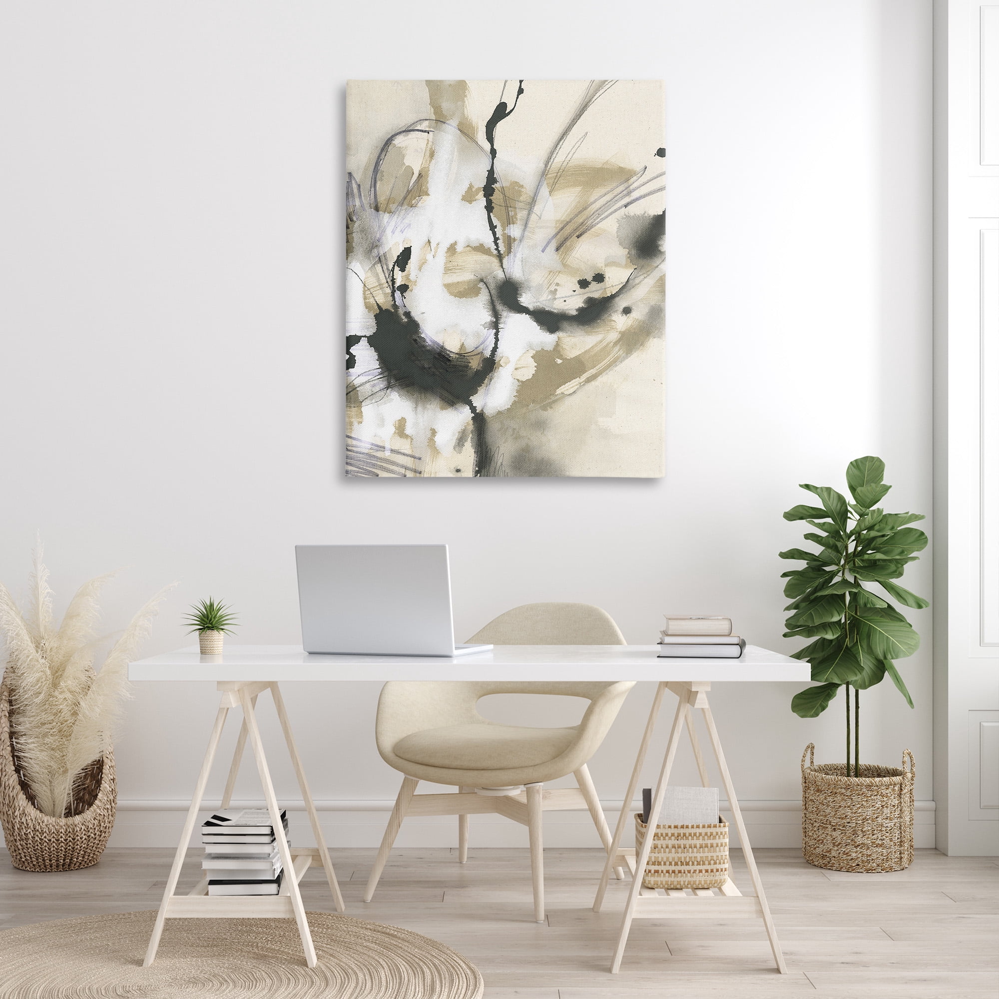 Stupell Industries Fluid Black & Beige Abstract Abstract Painting Gallery Wrapped Canvas Art Print Wall Art, 36 x 48