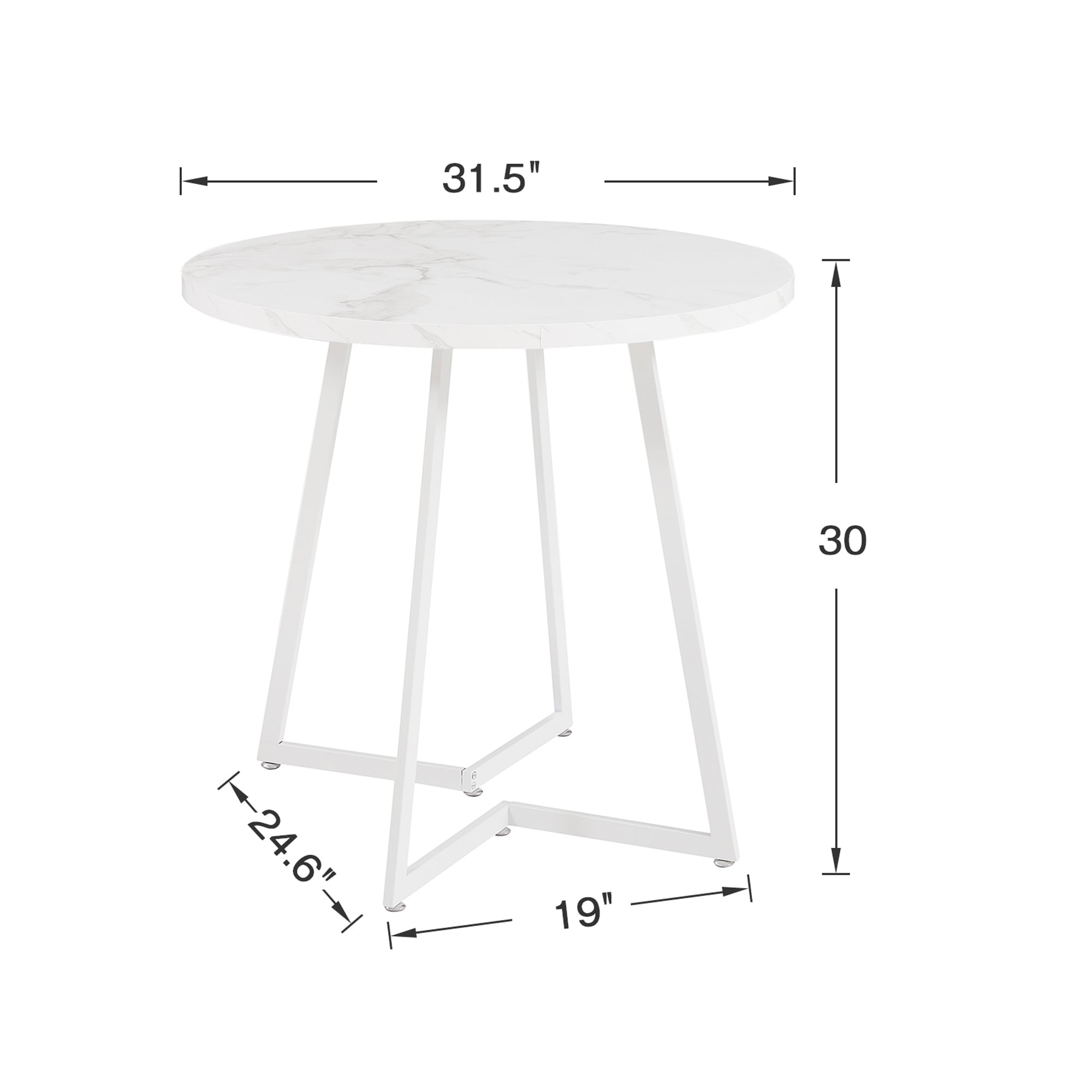 VECELO 31.5" Round Dining Table with Metal Legs for Kitchen Living Room Coffee Table Bristro Table, Marble White