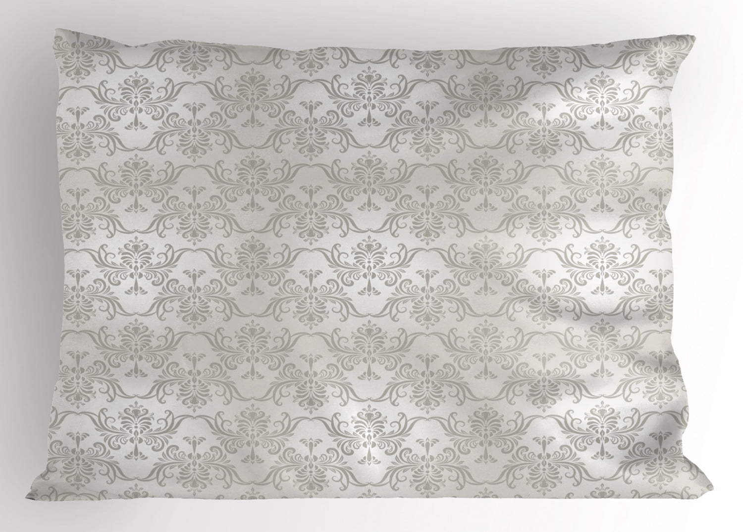 Grey Pillow Sham Vintage Rococo Motifs Inspired by Antique Damask Style Victorian Garden Revival Art, Decorative Standard Size Printed Pillowcase, 26 X 20 Inches, Pale Grey, by Ambesonne