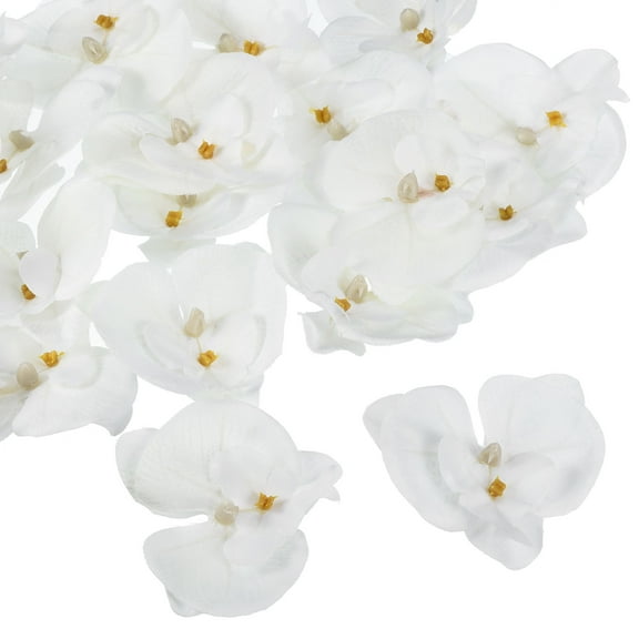 Uxcell 2.8" Artificial Silk Phalaenopsis Orchid Flower Heads for DIY Wedding Decor, Pure White 20 Pack