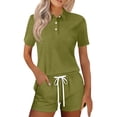 thumbnail image 5 of ASDFVBKG Polo Shirts Set for Women Short Sleeve Collared Button Golf Tee and Shorts Cotton Business Casual Summer Work Tops Army Green S, 5 of 8