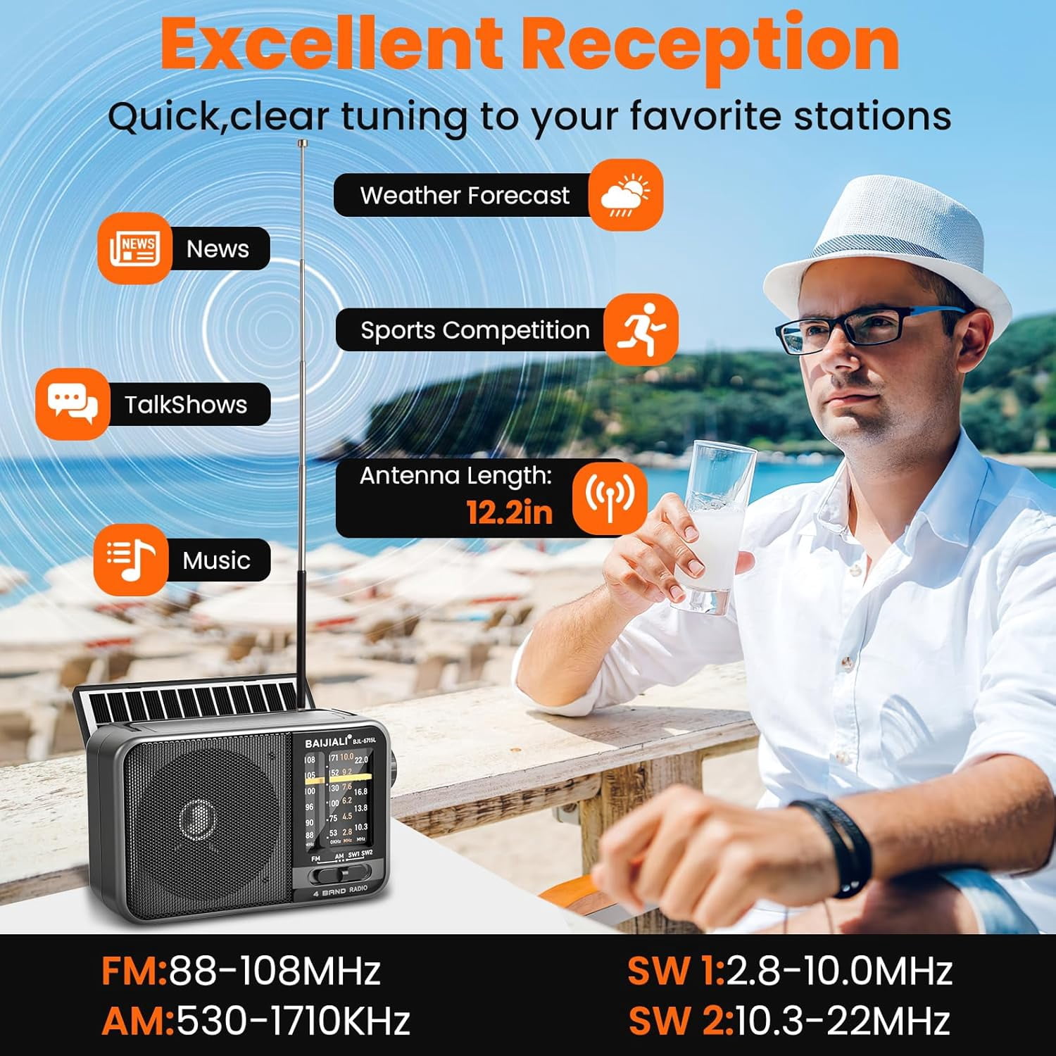 Portable Radio, AM/FM/SW Radio with Loud Speaker, Built-in Rechargeable Battery and USB-C - Emergency Radio for Outdoor, Camping, Travel, Storms and Power Outages