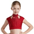 thumbnail image 5 of TiaoBug Kids Girls 2 Piece Dance Outfits Sleeveless Crop Top and Shorts Gymnastic Set Burgundy 10, 5 of 6
