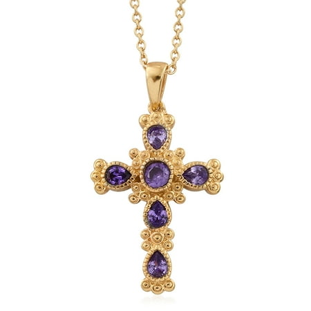 18k Designer Cross - Shop LC Lavender Cubic Zirconia ION 18K Gold Brass CZ Cross Chain Pendant Necklace 20