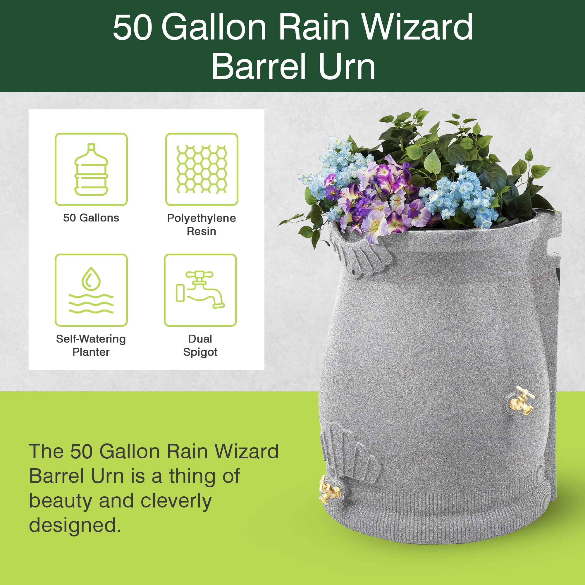 Good Ideas Rain Wizard Urn 50 Gallon Rain Saver - Light Granite