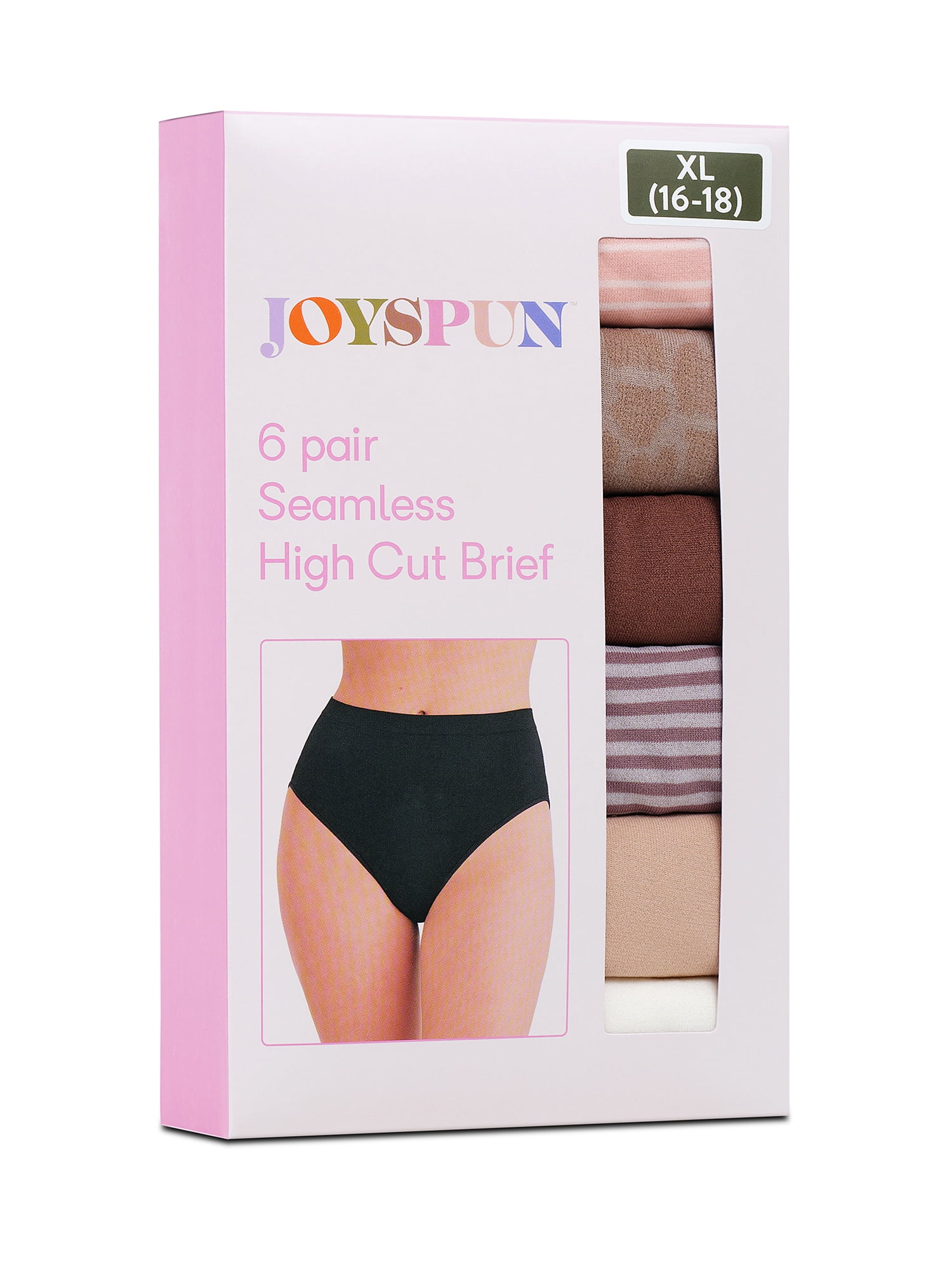 Joyspun Women's Seamless High Cut Panties, 6-Pack, Sizes XS-XXXL
