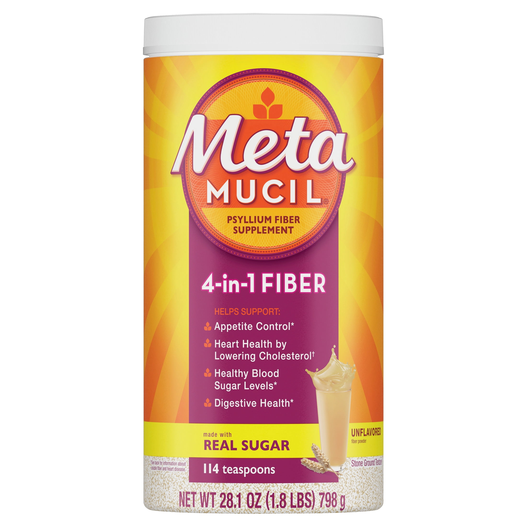Metamucil Psyllium Husk, Unflavored Original Texture, Sugar, GLP-1 Friendly Fiber>, 114tsp