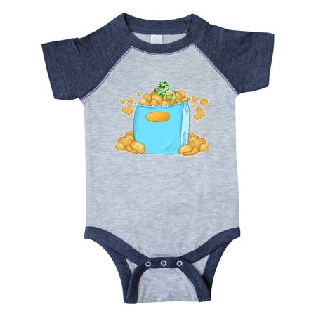 

Inktastic Little Dino Snacking on Chips Gift Baby Boy or Baby Girl Bodysuit