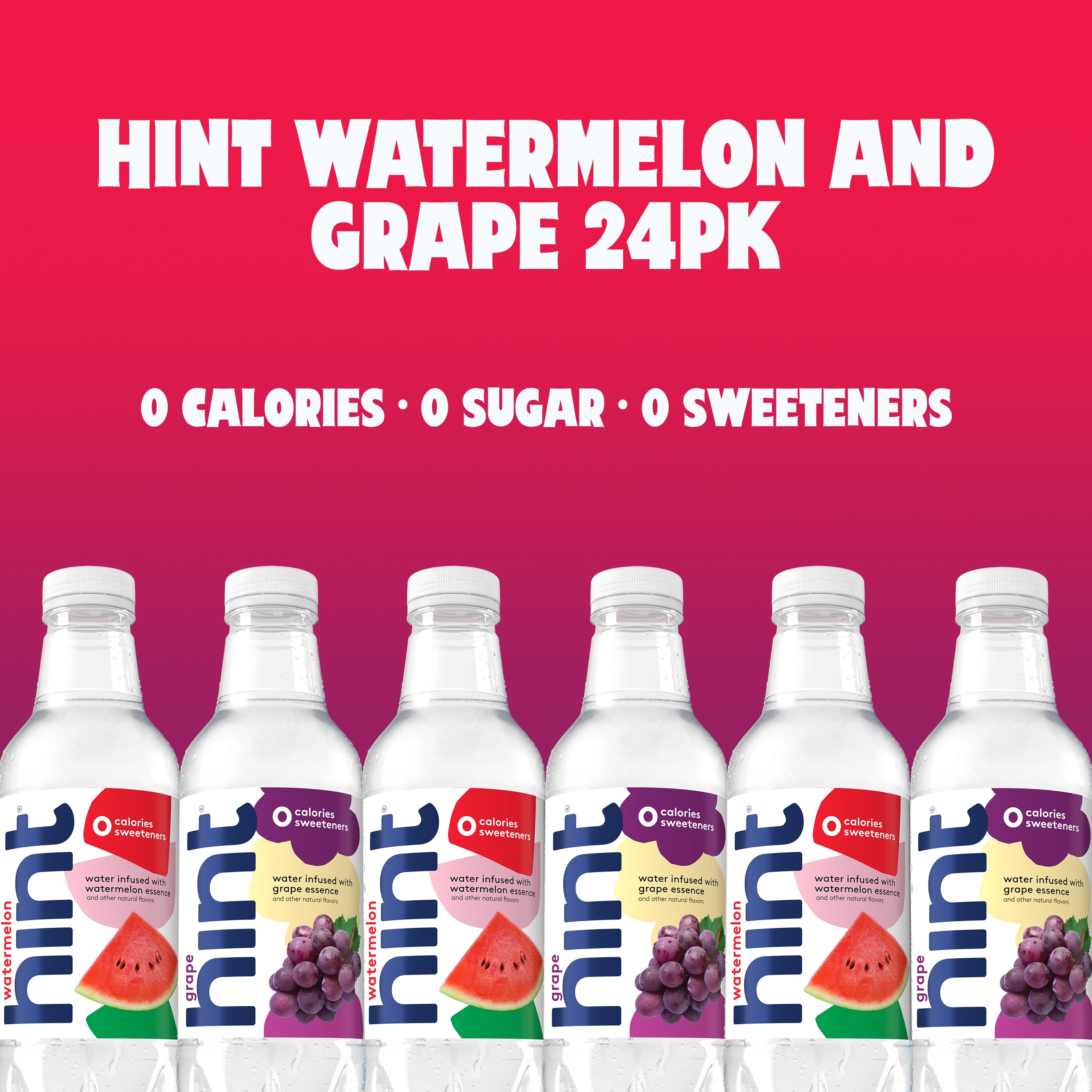Hint Bottled Water, 2-Flavor Grape & Watermelon Pack - Purified Water Beverages with Zero Calories, Natural Flavors, and Sugar Free - 16 Fl Oz (Pack of 24)