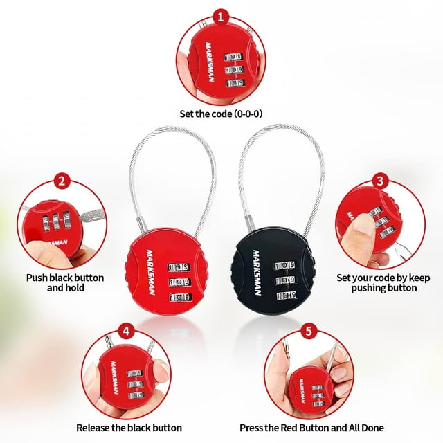 Ruiboury Serrure à Combinaison Haute Sécurité 2 Pcs pour Cadenas à Combinaison Portable 1Ensemble