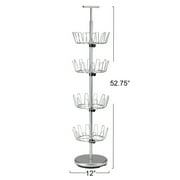 Household Essentials 4-Tier Revolving Shoe Tree, Heavy-Duty Steel with Stabilized Base, Holds 24 Pairs of Shoes, Great for Most Styles, Chromelike Finish