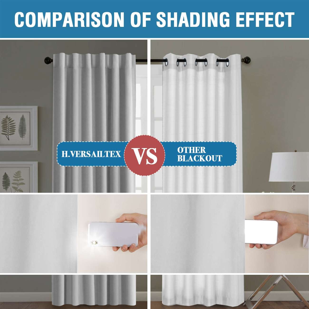 Turquoize 100% Blackout 84 Inch Long Curtains Back Tab/Rod Pocket Window Drapes,Greyish White,2 Panels