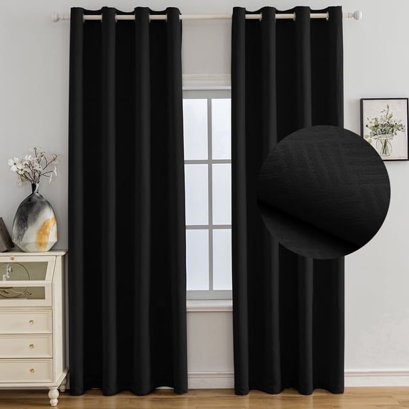 JIATER Blackout Curtains,42 x 63 in Blackout Curtains Set of 2 for Bedroom Living Room,Waterproof Outdoor Curtains for Patio,Grommet Curtains for Porch,Black