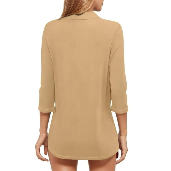 Summer Tops for Women Casual Loose Solid Color V Neck 3/ 4 Sleeve Shirt For Women V Neck Long Sleeve Tops Ladies Athletic Lady T Shirt Loose Fit Long Shirts plus Size Casual T Shirts Khaki XL