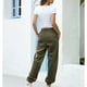 thumbnail image 5 of Pantalones largos para mujer, cintura elástica, Color puro, diseño con bandas en el tobillo, pelusa Extra, pantalones femeninos de moda OD verde S, 5 of 7